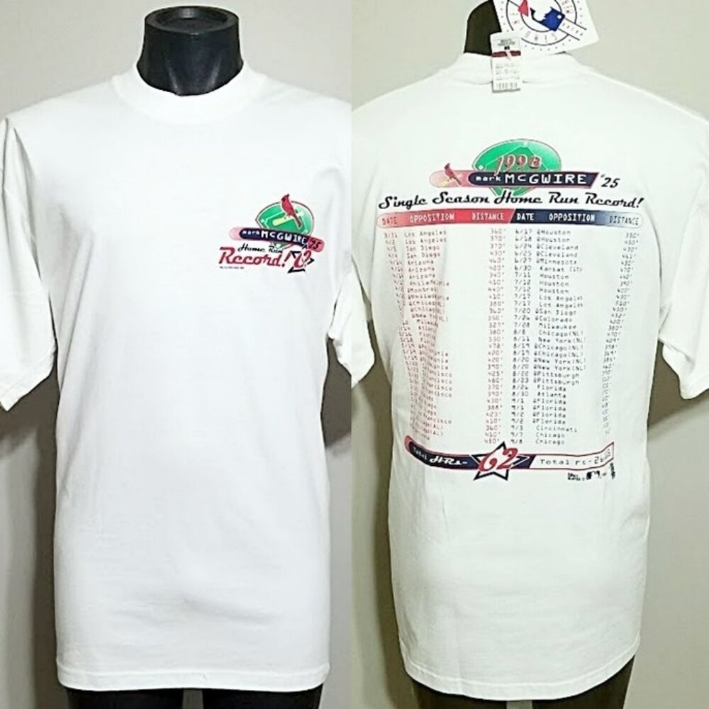 Vtg 1998 Mark McGwire 62 Home Run T Shirt L Pro Player NWT 2 Sided Baseball Tee